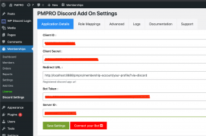 paidmembershippro_discord_addon_connect_your_bot_screen